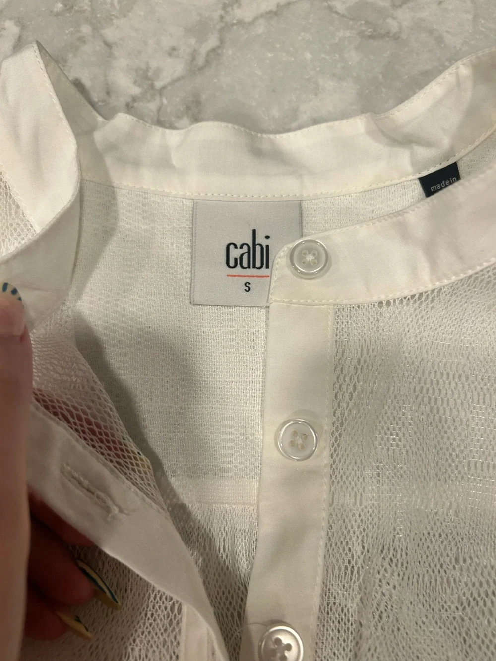 CAbi White Sheer Mesh Button-Front Top - Picture 2 of 3